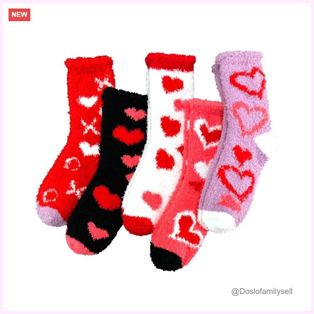 Soft Fluffy Heart Fuzzy Socks Cozy Warm Valentine's Day Gift Set of 5